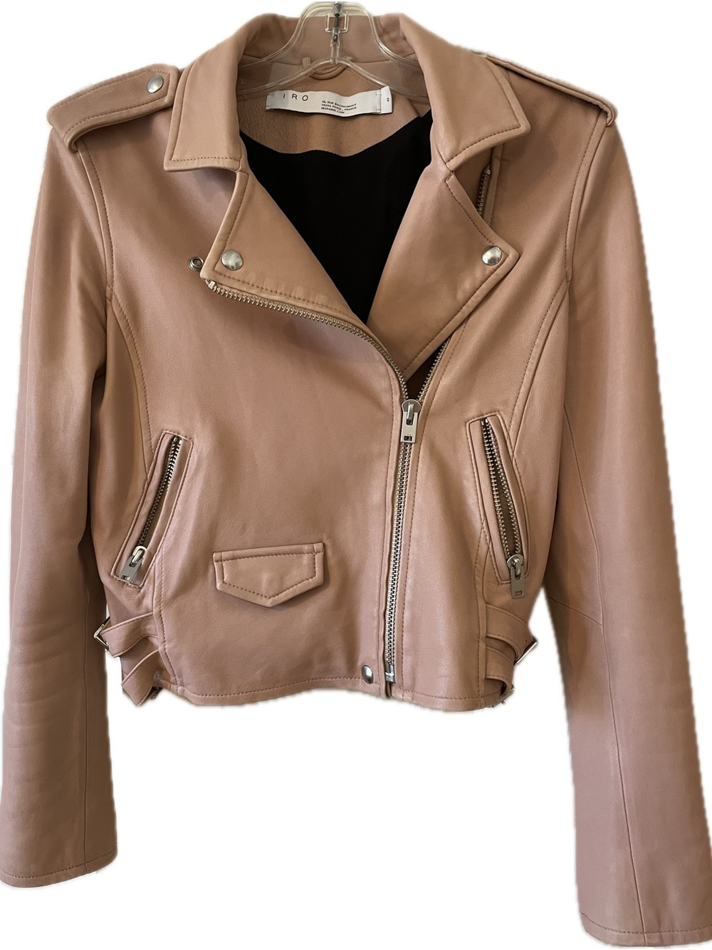 IRO Blush-Tan Lamb Leather Moto Jacket European Sz 40 US Sz Small